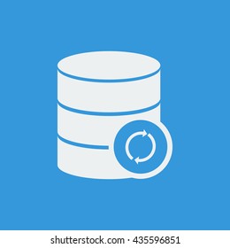 Vector illustration of database refresh sign icon on blue background.
