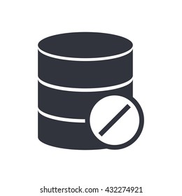 Vector illustration of database reject sign icon on white background.