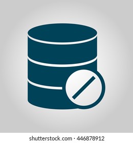 Vector illustration of database reject sign icon on grey background.