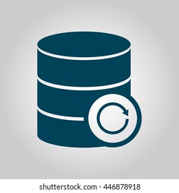Vector illustration of database reload sign icon on grey background.