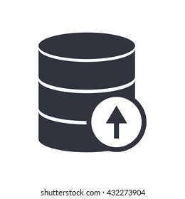 Vector illustration of database up sign icon on white background.