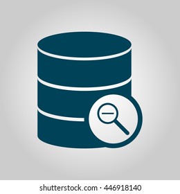Vector illustration of database zoom out sign icon on grey background.