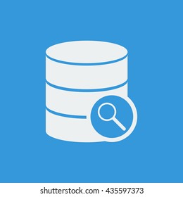 Vector illustration of database zoom sign icon on blue background.