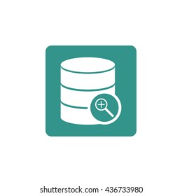 Vector illustration of database zoom in sign icon on green background.