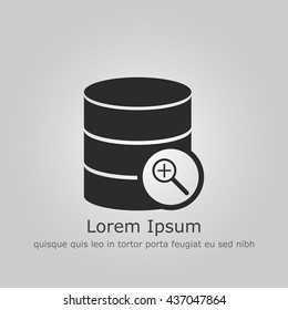 Vector illustration of database zoom in sign icon on grey background.