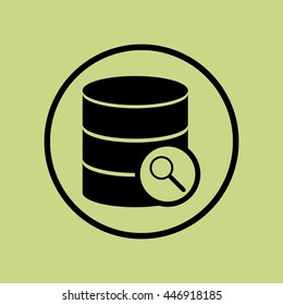 Vector illustration of database zoom sign icon on green circle background.
