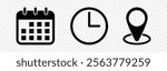 Vector illustration of Date, Time and Address icon set isolated on transparent background