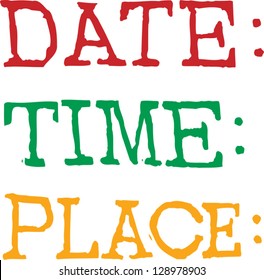Vector illustration of date, time and place