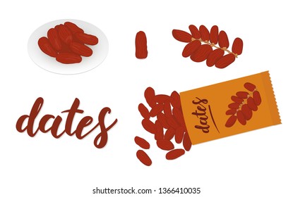 Vector illustration with dates on a plate, with dates on a branch and dates of the package.