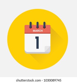 Vector illustration. Day calendar with date March 1st, 2018. Purim concept