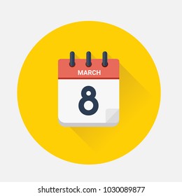 Vector illustration. Day calendar with date March 8, 201. Women's day concept.