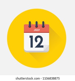 Vector illustration. Day calendar with date July 12, 2018.