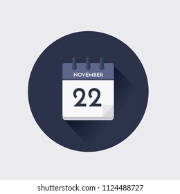 Vektorgrafik. Tageskalender mit Datum 22. November.
