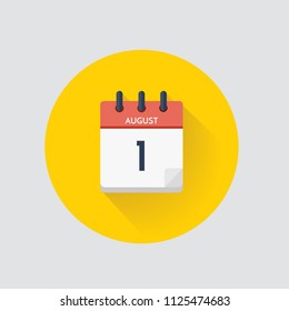 Ilustración vectorial. Calendario del día con fecha 1 de agosto.