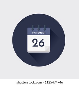 Vektorgrafik. Tageskalender mit Datum 26. November.