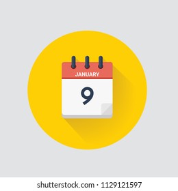 Vector illustration. Day calendar with date January 9.