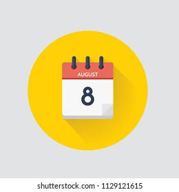 Vector illustration. Day calendar with date  August 8.