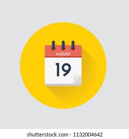 Ilustración vectorial. Calendario del día con fecha 19 de agosto.