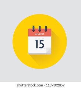 Ilustración vectorial. Calendario del día con fecha 15 de agosto.