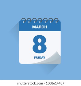 Ilustración vectorial. Calendario del día con fecha 8 de marzo.