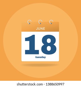 Vector illustration. Day calendar with date June 18.