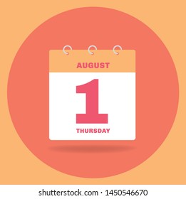 Vector illustration. Day calendar with date August 1.