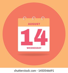 Vector illustration. Day calendar with date August 14.