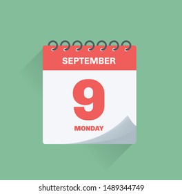 Vektorgrafik. Tageskalender mit Datum 9. September.
