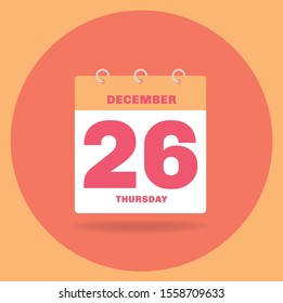 Vector illustration. Day calendar with date December 26.