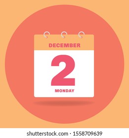 Ilustración vectorial. Calendario del día con fecha 2 de diciembre.
