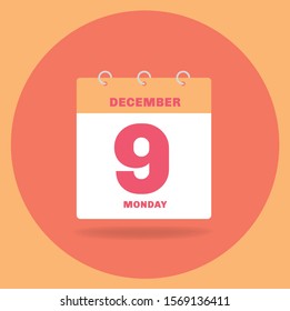 Vector illustration. Day calendar with date December 9.