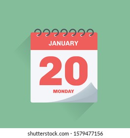 Ilustración vectorial. Calendario del día con fecha 20 de enero.