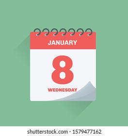 Vector illustration. Day calendar with date January 8.