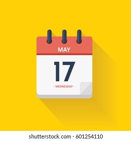 Vector illustration. Day calendar with date May 17, 2017. Yellow background