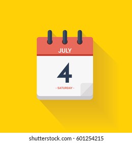 Vector illustration. Day calendar with date July 4, 2017. Independence concept. Yellow background
