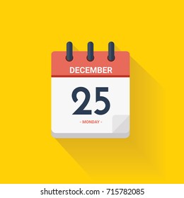 Ilustración vectorial. Calendario del día con fecha 25 de diciembre de 2017. concepto de Navidad. Fondo amarillo