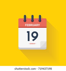 Vector illustration. Day calendar with date February 19, 2017. Chinese new year concept. Yellow background