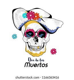 Vector illustration of Day of the Dead  Dia De Muertos in Spanish Language for celebration concept poster banner design. skull, creative design illustration
