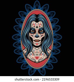 Vector illustration day of the dead girl make up with vintage style