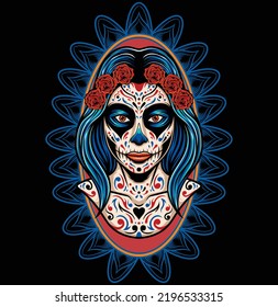 Vector illustration day of the dead girl make up with vintage style