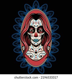 Vector illustration day of the dead girl make up with vintage style