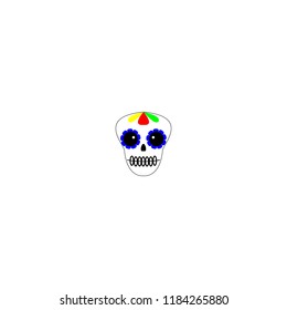 Vector illustration. Day of the dead icon, symbol, sign. Dia de los muertos icon on white background. Colourful scull. Cartoon.