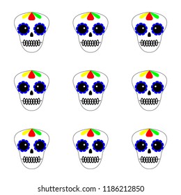 Vector illustration. Day of the dead poster, banner, card. Dia de los muertos icon on white background. Set of colourful sculls. Halloween set.