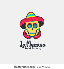 Vector illustration of Day of the Dead or Sugar Skulls, Mexican Skulls Logo, food, emblem, logo, insignia, sign, identity, logotype, poster.