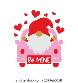 Vector Illustration Of A Valentine’s Day Gnome On A Truck With Hearts.