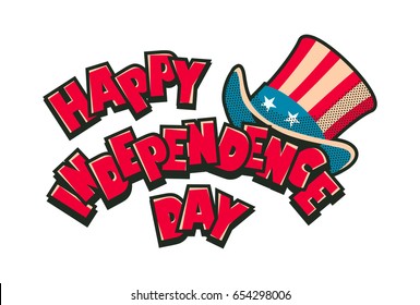 Vector illustration day of independence america text with hat uncle sam national symbol on white background isolated