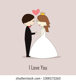 Vector illustration of a day of love with a young couple who is in love, holding each other's hands. Cute lovers are in the background of pastel colors. - Vector