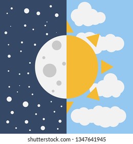 Vector illustration day and night background with moon and sun