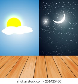 Vector illustration of day and night board