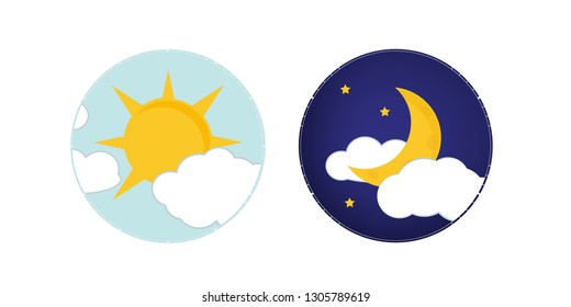 Vector illustration of day and night. Day night concept, sun and moon, day night icon